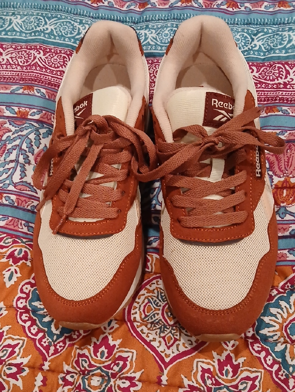 Reebok Rust and Cream Low-Top Sneakers